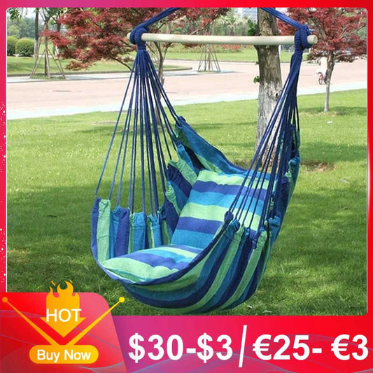 Portable Canvas Hammock Chair Swing Indoor Garden Sports Home Travel Leisure Hiking Camping Stripe Hammock Hanging Bed(no pillow