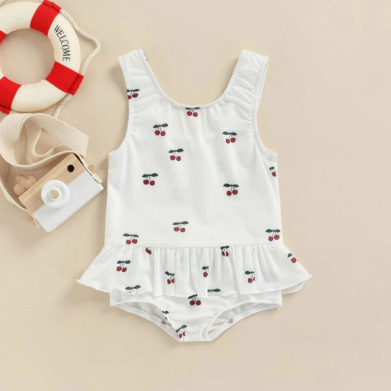 FOCUSNORM 5 Colors Infant Baby Girls Swimwear Outfits 0-3Y Sleeveless Sun/Striped Printed Ruffles Beachwear Swimsuits