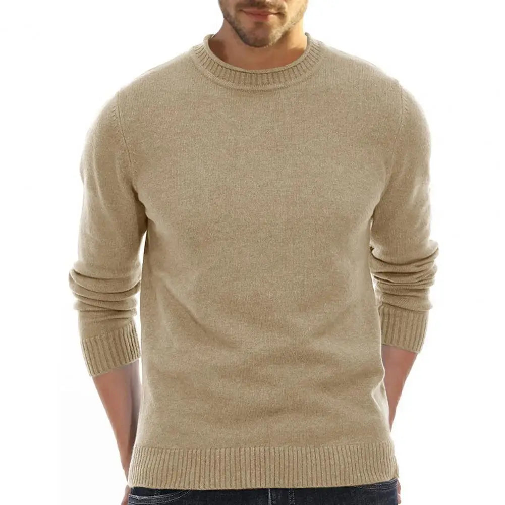 Men Sweater Solid Color Soft Breathable Anti-pilling Slim Fit Round Neck Long Sleeve Knit Elastic Fall Sweater Men Clothes