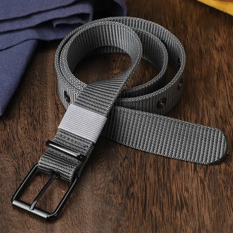 Porous canvas belt men's pin buckle belt students youth Korean version of hundred jeans belt military training lengthened female