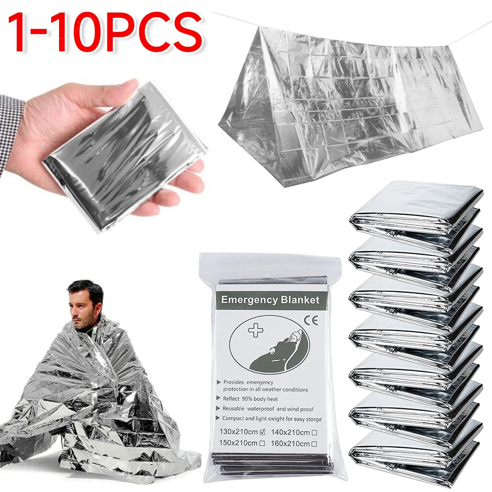 1-10pcs Emergency Blanket Outdoor Survive First Aid Military Rescue Kit Windproof Waterproof Foil Thermal Blanket for Camping