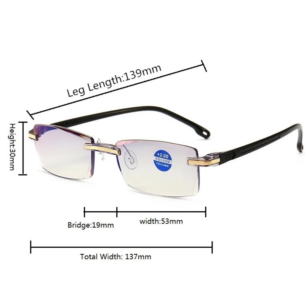 High Strength Reading Glasses Men Anti Blue Light Portable Rimless Women Presbyopic Bifocal Glasses TR90 Gafas +1.0 To +4.0