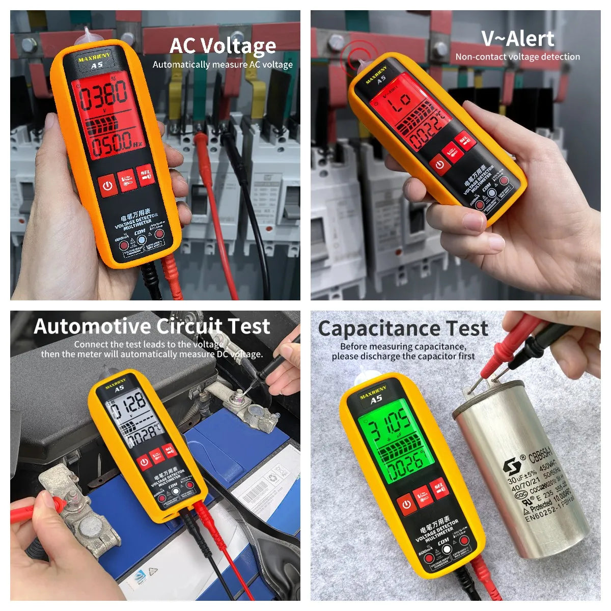 A5/A5X Voltage Tester Digital voltmeter Non-Contact Electrician Detector AC DC Current Voltmeter Live Wire Test Ohm Hz VFC Meter