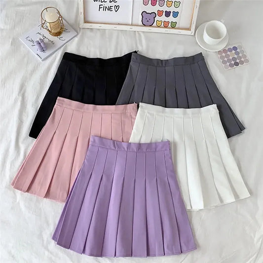 Solid Color A-line Short Women Summer Western Cloth Fabric High Waist Slim Half Skirt Autumn Winter Jk Short Skirt Sweet Style