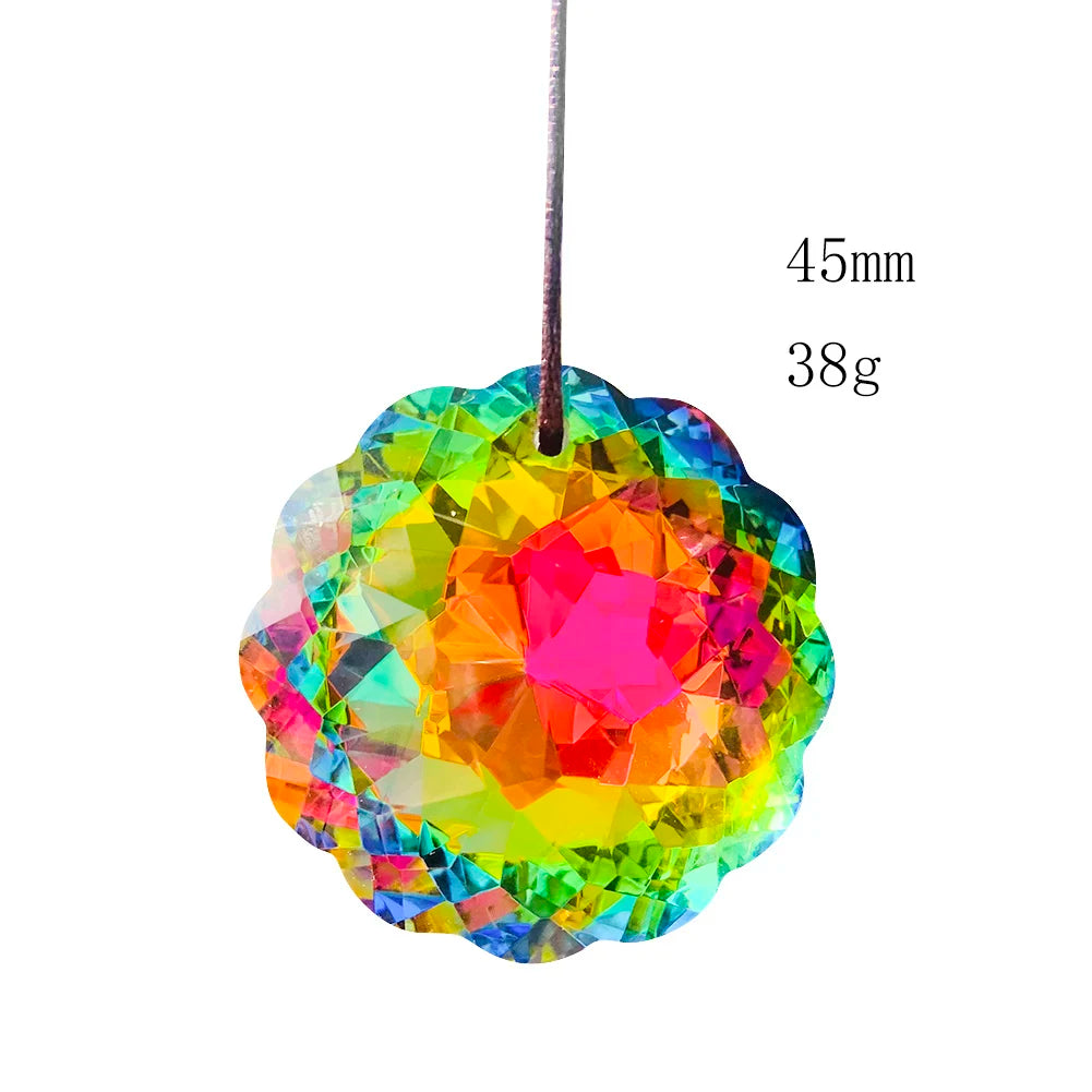 45mm Rainbow Aurora Mandala Crystal Prism Suncatcher Chandelier Parts Replacement Brilliant Sun Flower Hanging Decor Pendant