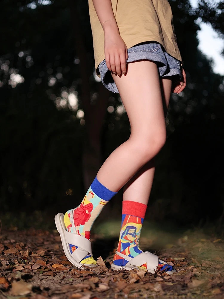 New Asymmetrical Couples AB Mandarin Ducks Medium and High Sleeve Fashion Fashion Sports Color Cotton Socks