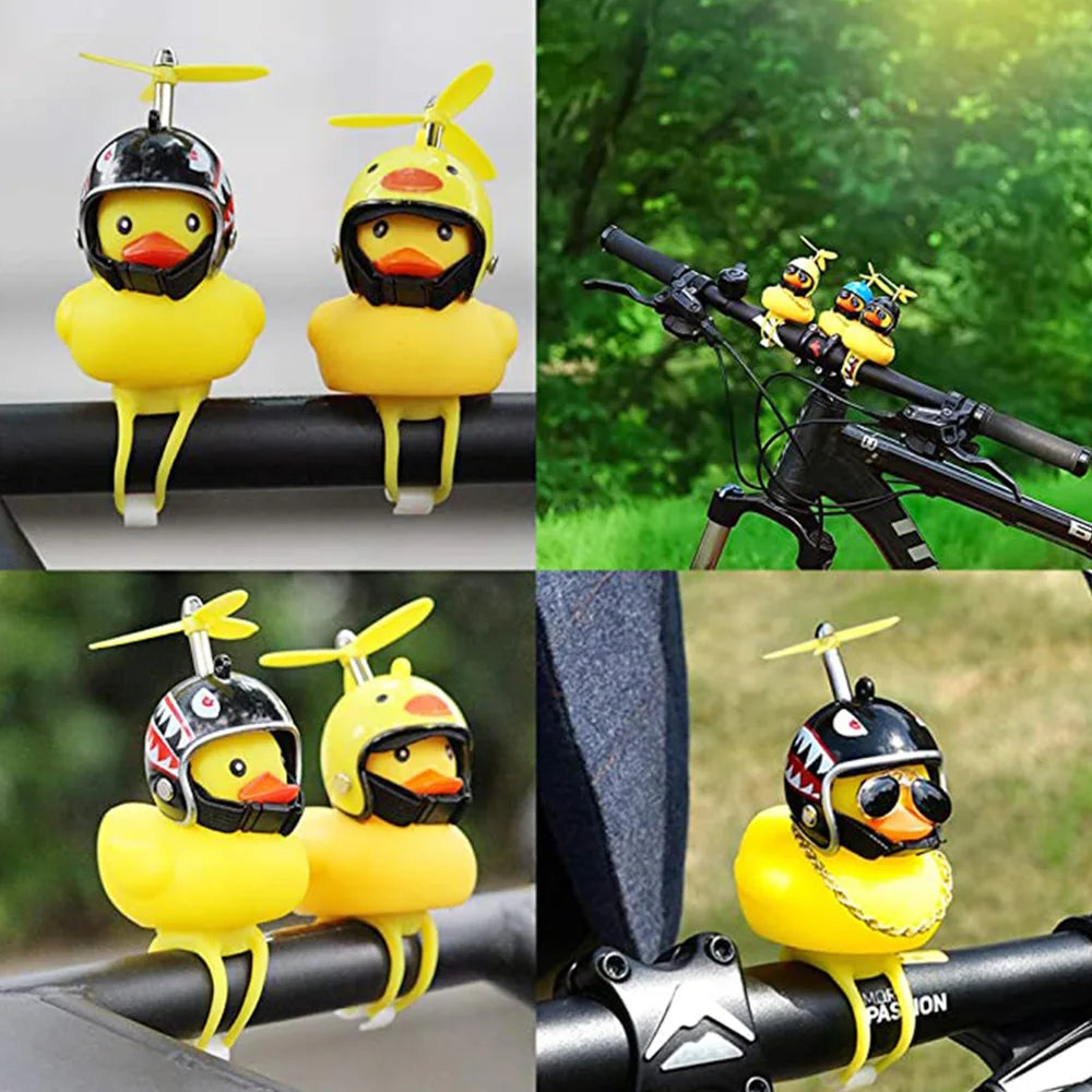 Rubber Small Yellow Duck with Helmet Car Interior Decoration Accessories Cycling Bell Kids Bike Horn Propeller Without Lights