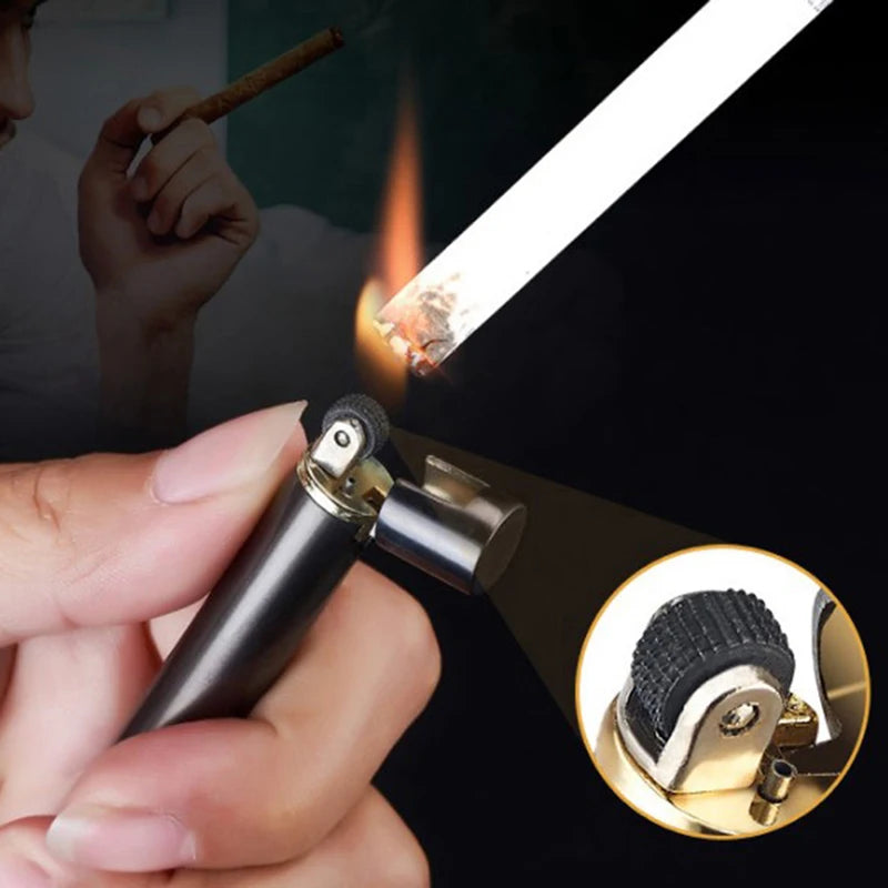 Creative MINI Metal Sand Wheel Open Flame Butane Gas Lighter Retro Cylindrical Portable Cycle Inflatable Men's Exquisite Gadgets