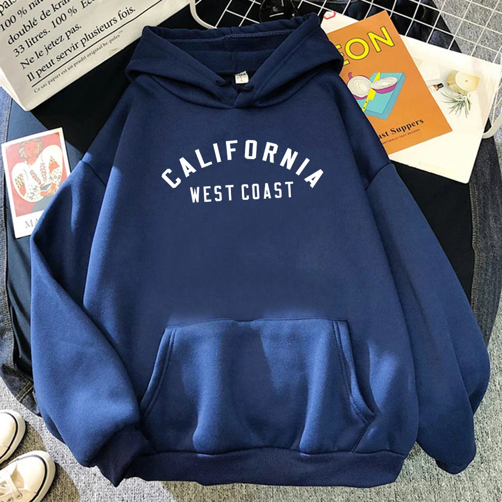 California West Coast Creative Pattern Hoodie Womens Autumn Loose New Hoody O-Neck Casual Sweatshirt Pocket Fleece Womenswear