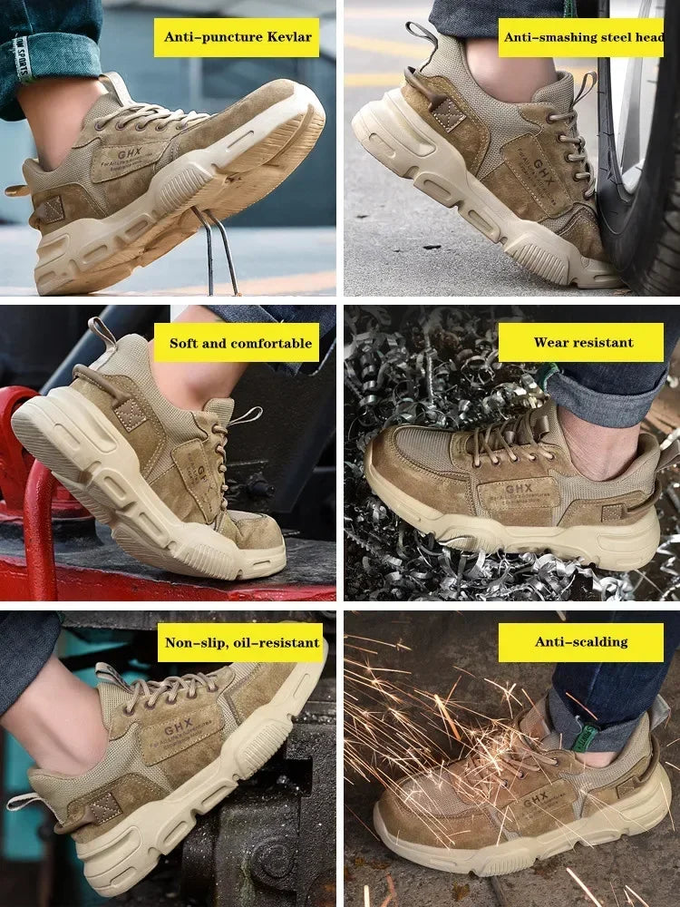 New 2023 Work Safety Shoes Man Lightweight Breathable Boots Anti-puncture Steel Toe Anti-smashing Work Boots Protective Sneakers