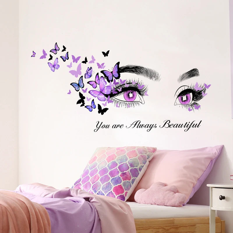 1pc Butterfly & Figure Graphic Wall Sticker, Modern Self Adhesive Wall Art Decal For Home Decor