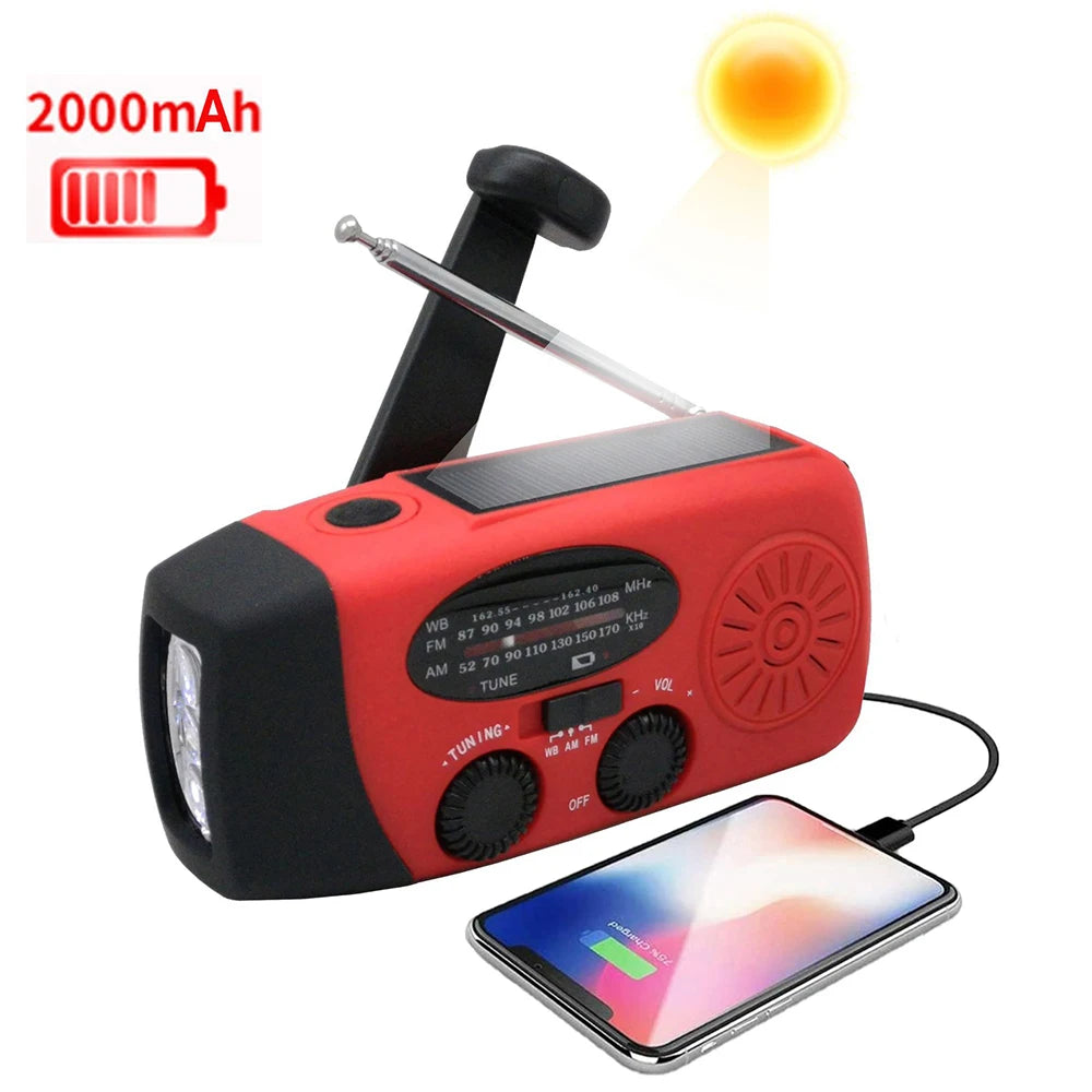 Emergency Radio Solar Power Hand Crank Radio Global receiver High Quality LED Torch Reading Light SOS Alarm 2000mAh