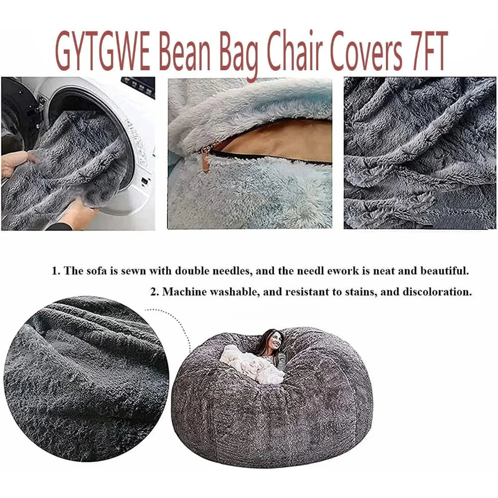 bean bag Chair ，for Adults Covers6FT No Filler Huge Large Fluffy Bean Bag Adult Sitting Chairs2Seater or4Seater for Living Room