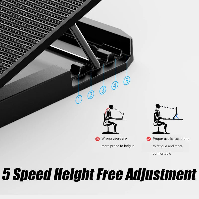 Adjustable Laptop Cooler Strong Wind Quiet Fan Cooling Pads Six Fans Gaming Style Multi Height Controllable Wind Speed Foldable