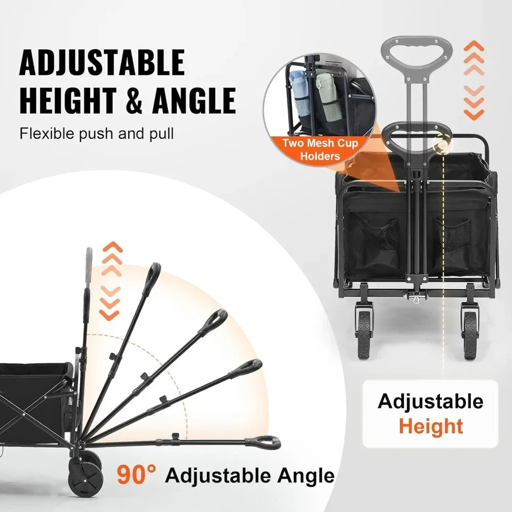 Collapsible Folding Wagon Cart, 220lbs Heavy Duty Wagons Carts Foldable with Wheels, Outdoor Portable Garden Cart Utility