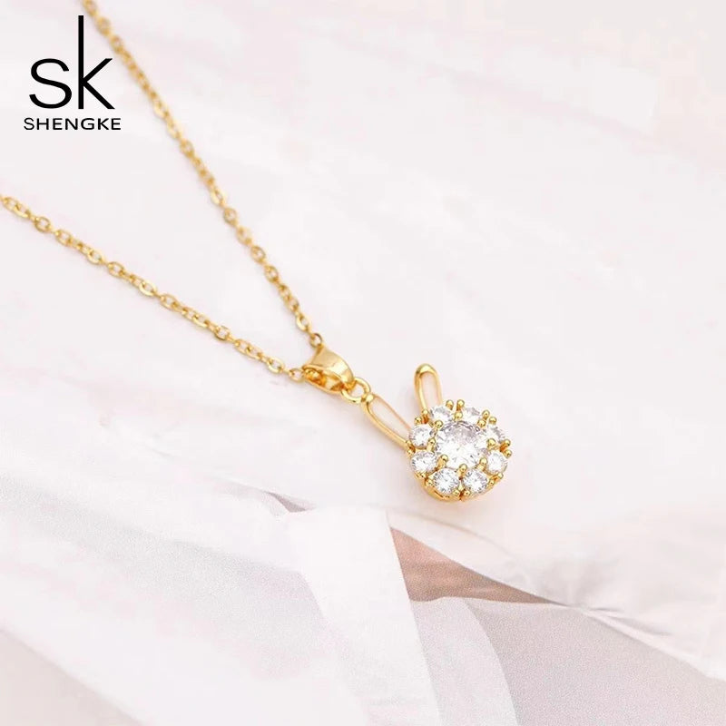 Shengke New Woman's Watches Set Fashion Diamond Necklace for Girl Original Ladies Quartz Wristwatches Female Clock Reloj Mujer