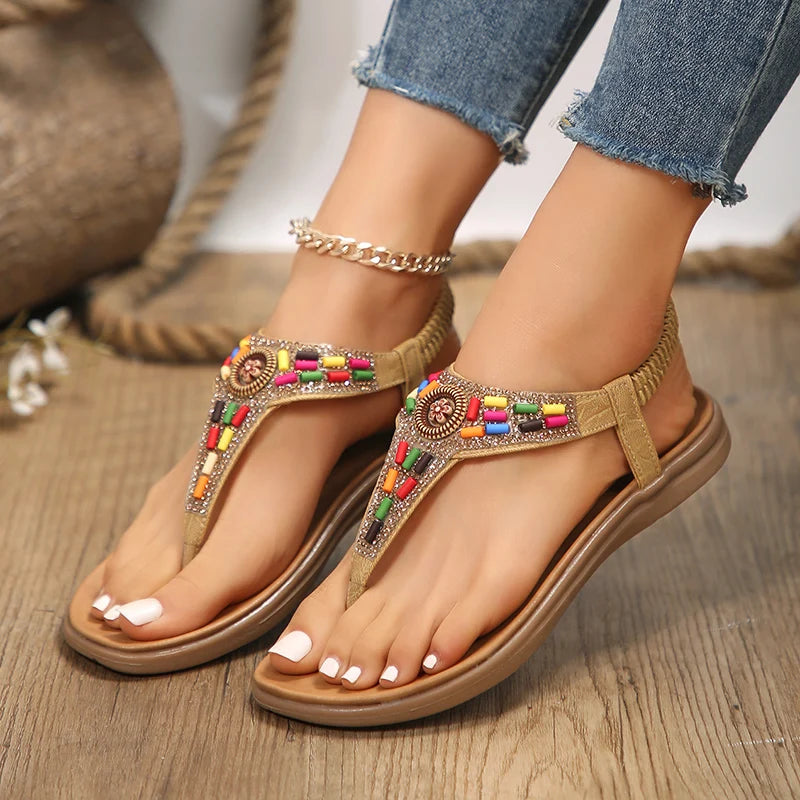 Bohemian Style Flat Sandals for Women Clip Toe Gladiator Sandals woman Retro Summer Casual Beach Shoes Anti Slip Flip Flops 2024