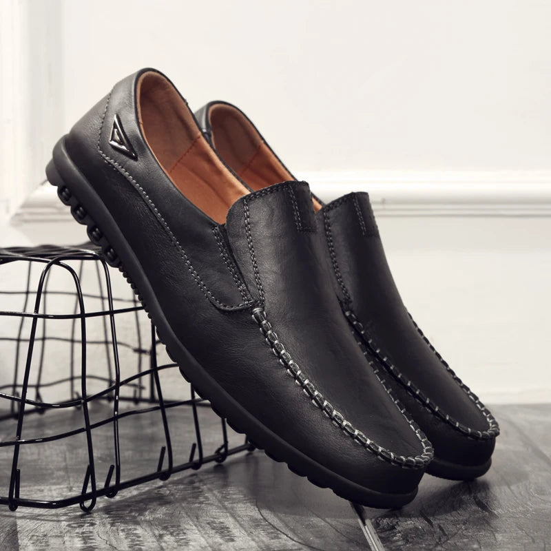 Genuine Leather Men Casual Shoes Luxury Brand 2024 Mens Loafers Moccasins Breathable Slip on Black Driving Shoes Plus Size 37-47