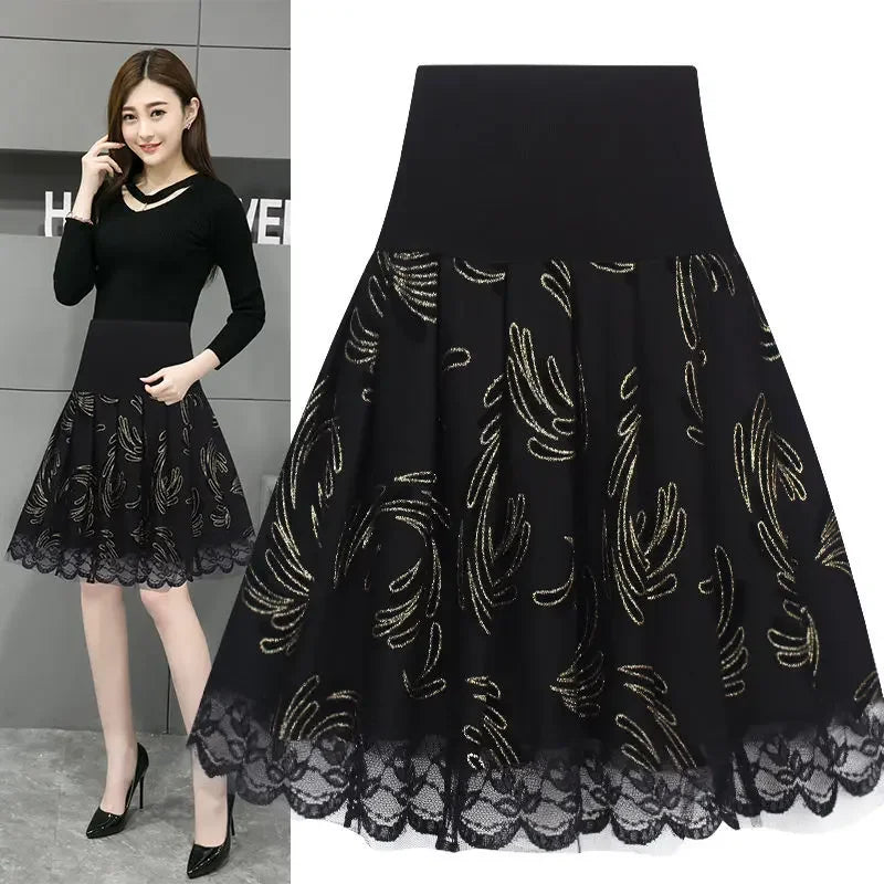 Voile Pleated A- line Short Skirt Elastic Waist Large Size Woman Skirts Mujer Faldas Saias Mulher