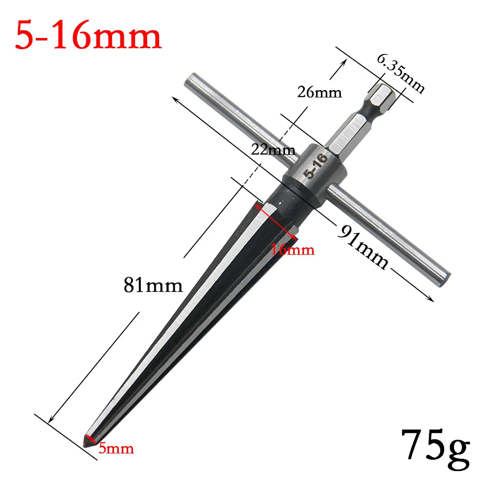 Hand taper reamer 1/8-1/2 (3-13mm) 5-16 taper reamer chamfer opening countersunk head cutting tool hexagonal shank tool