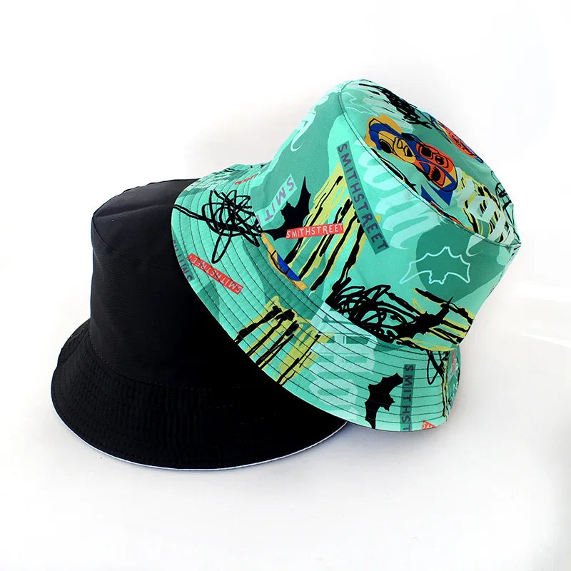 New Cotton Street Graffiti  Men's Bucket Hat Double-Sided Hip Hop   Outdoor Women Caps Beach Sun Protect Fishing Unisex Bonnet