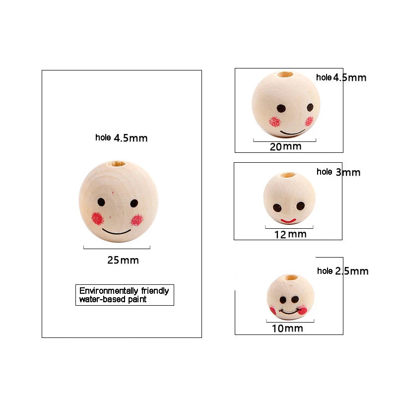 5-50pcs Natural Smile Face Ball Wood Beads Wooden Doll Loose Beads for DIY Craft Jewelry Bracelet Necklace Making Spacer Beads