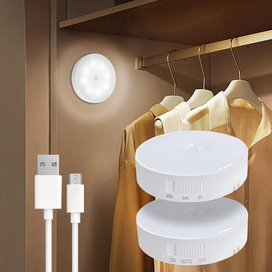 Rechargeable LED Under Cabinet Lights Motion Sensor Night Light Smart Lamp Stairs Closet Wardrobe Kitchen Light Bedroom Decor