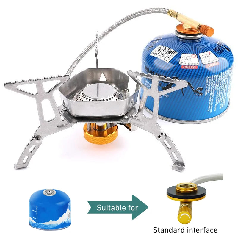 Camping Wind Proof Gas Burner Outdoor Strong Fire Stove Heater Portable Furnace Picnic Barbecue Tourism Supplies Equipment