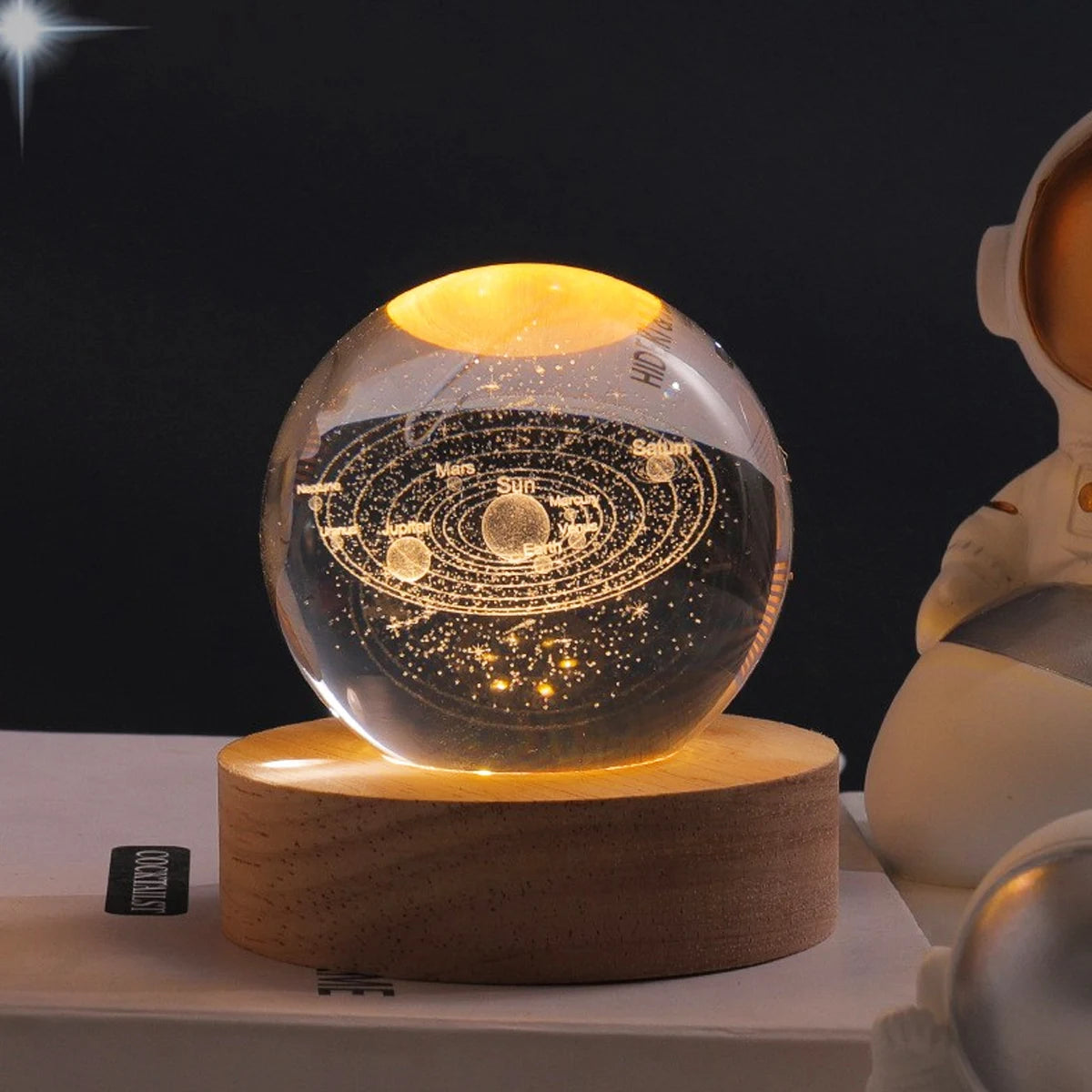 Crystal Ball Night Light Glowing Planetary Galaxy Bedside Lamp for Home Bedroom Desk Decor Creative Gift 3D Astronaut Ball Night