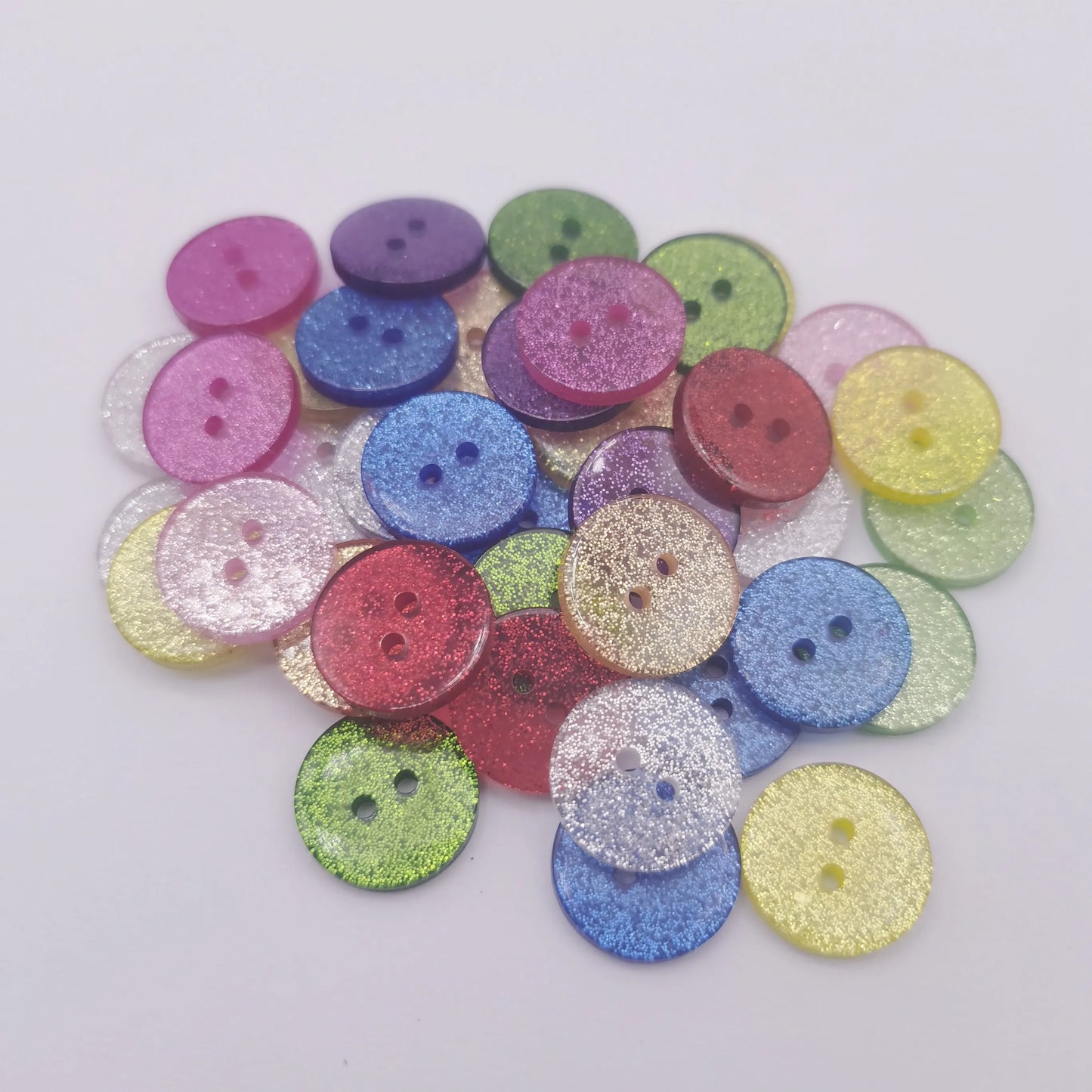 50pcs 13mm/15mm/19mm Glitter Resin Round Buttons 2 Holes Sewing Accessories Sparkle Embellishments DIY Christmas Crafts