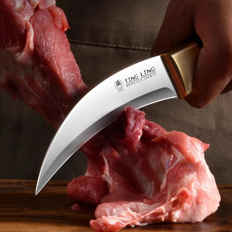 PLYS Kitchen Boning Knife Shaving and Meat Cutting Scimitar Stainless Steel Lightweight Butcher Knife Sharp Chef Knife