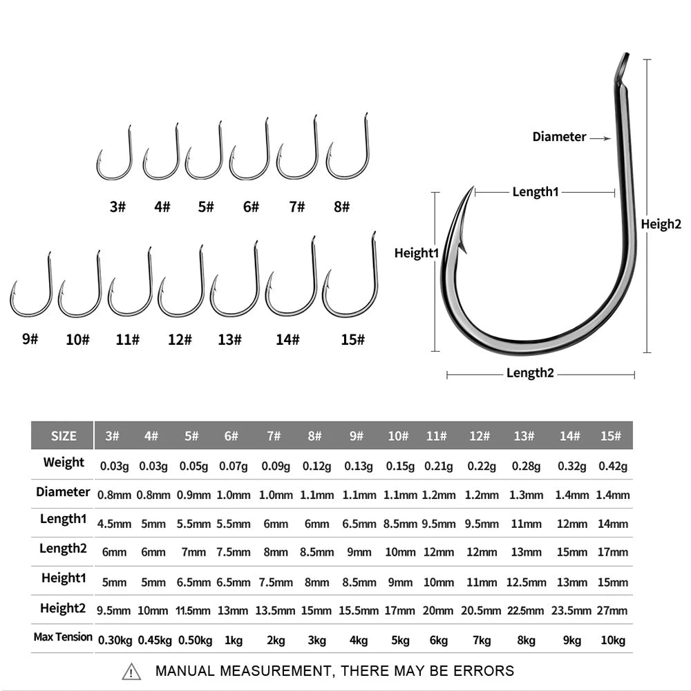 Single Fishing Hooks 100pcs Sea Tackle Flat Fishhooks Carp Brabed Fish Hook Lures Auxiliary Hook Fishing  Accessories 3#-15#