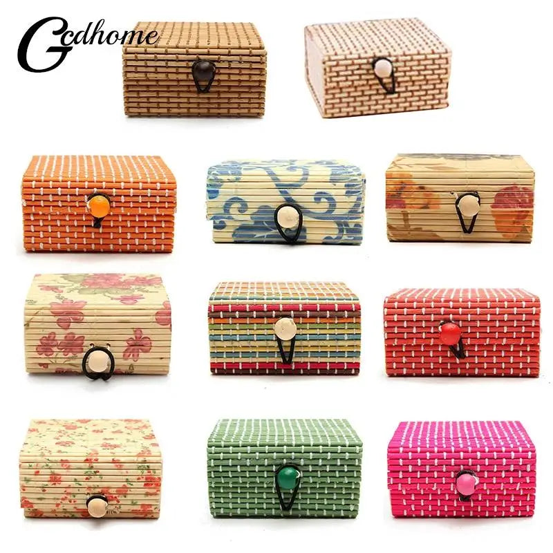 Cute Bamboo Wooden Ring Necklace Earrings Case Makeup Case Holder 5 Colors Cute Jewelry Box Storage Organizer