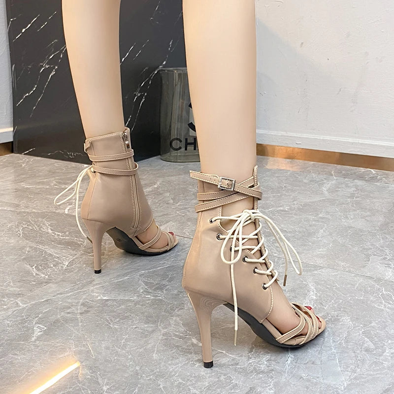 Women's Sandals Super-high Heels Ankle Boots Sexy Strip Pole Dance Shoe Wedding Peep-toe Sandals with Ties Ladies Shoes on Offer