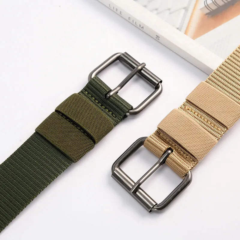 Porous canvas belt men's pin buckle belt students youth Korean version of hundred jeans belt military training lengthened female