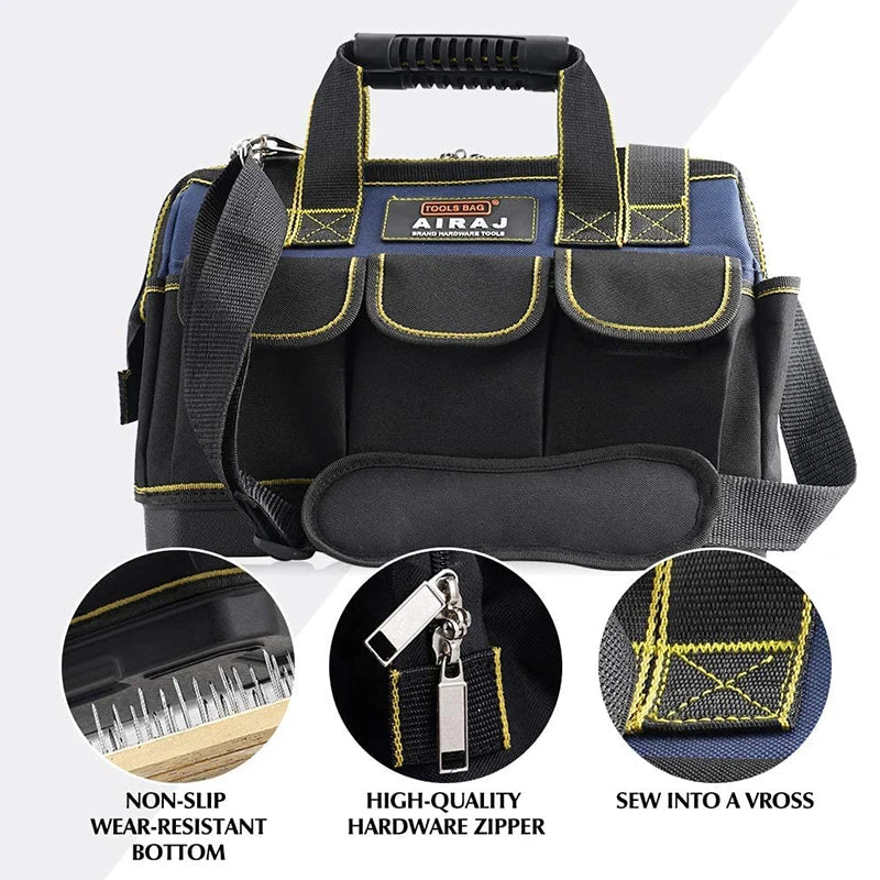 Multifunction Tool Bag, Large Size Wide Neck Adjustable Shoulder Strap, Waterproof Moulded Base, 1680D Oxford Fabric Tool Bag