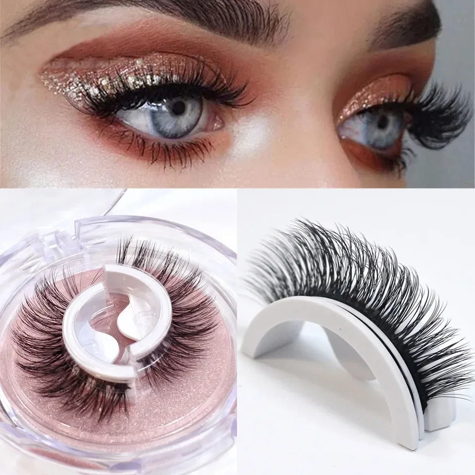 1Pair Reusable Self-adhesive False Eyelashes 3D Mink Lashes Glue-free Eyelash Extension 3 Seconds to Wear No Glue Needed Lashes