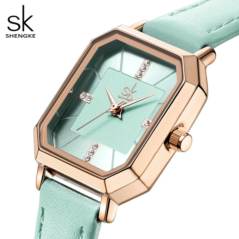 Shengke New Design Women Watches Fashion Leather Strap Woman's Quartz Wristwatches Original Luxury Diamond Ladies Clock Relogio