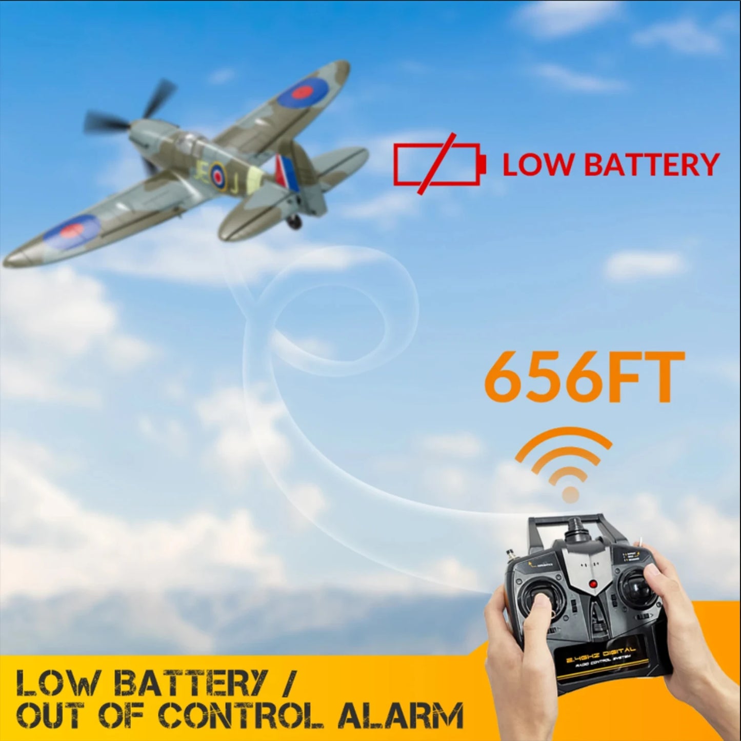 New Volantex 761-12 Spitfire Fighter,  2.4G 400mm Wing Span Remote Control Aircraft, RTR One Stunt, Gift for Adults and Children