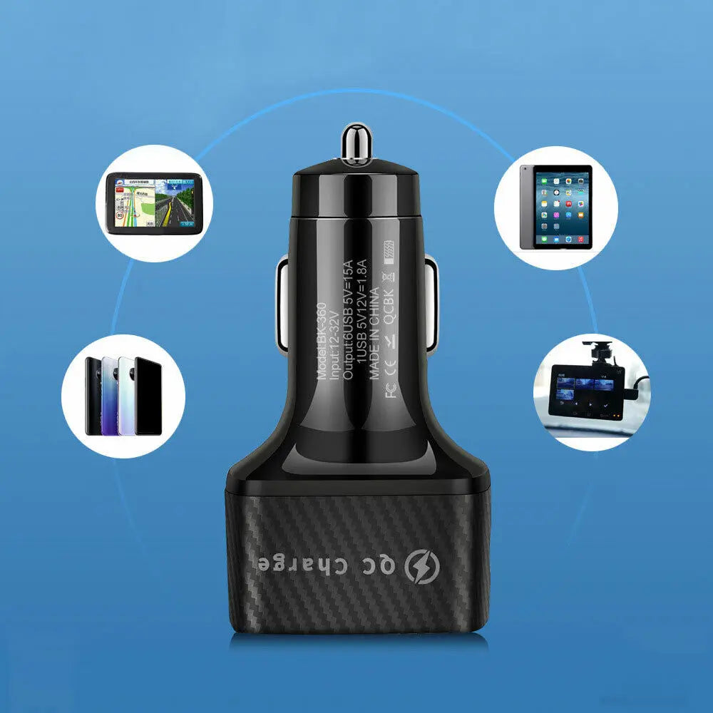 6 Port 15A Output Current PC Fire Retardant Material USB Car Charger Adapter QC3.0 Fast Charge Port Charging Car Accessories