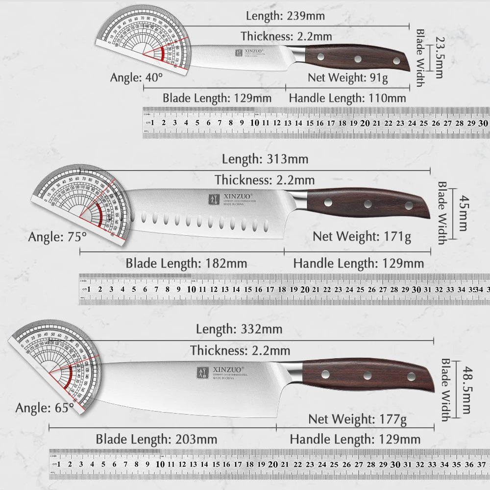 XINZUO Kitchen Tools 6 PCS Kitchen Knife Set of Utility Cleaver Chef Bread Knife High Carbon German Stainless Steel Knives Sets