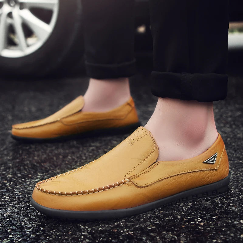 Genuine Leather Men Casual Shoes Luxury Brand 2024 Mens Loafers Moccasins Breathable Slip on Black Driving Shoes Plus Size 37-47