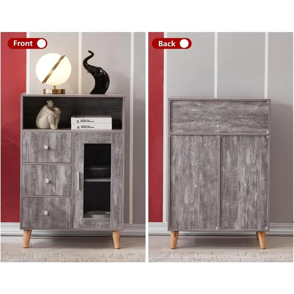 Storage Cabinet, Sideboard Functional Kitchen Cabinet with Window and Drawer Cabinets