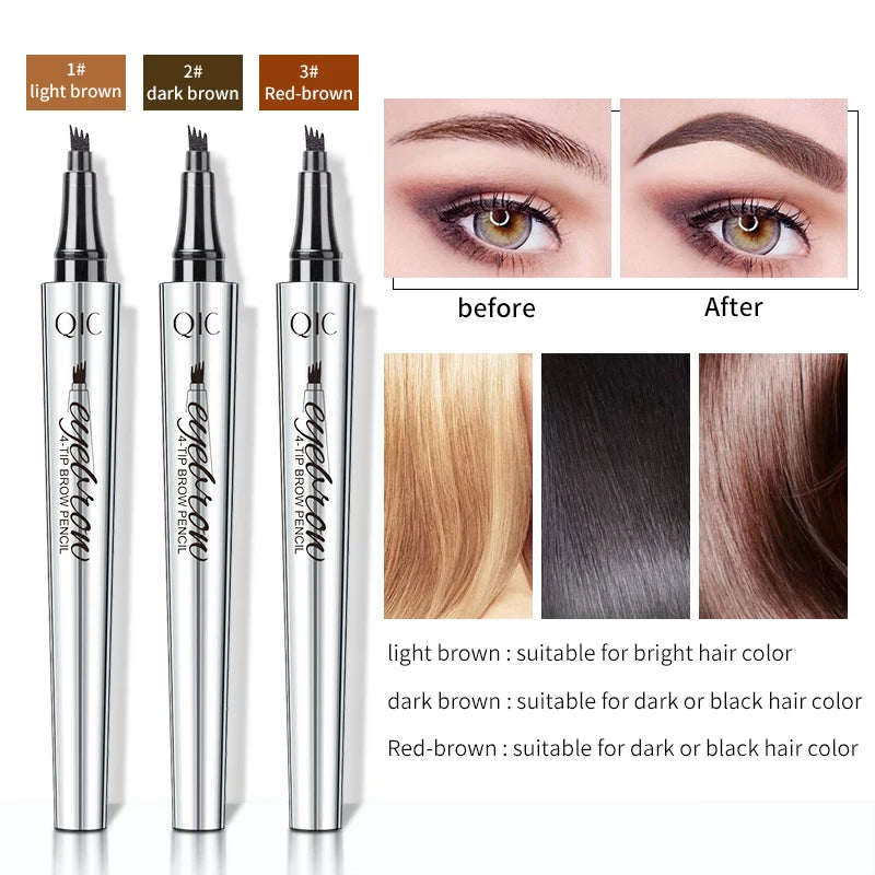 4 Points Eyebrow Pen 3 Colors Liquid Brow Pencil Dark Brown Microblading Eyebrow Pencil Waterproof Eyebrow Tattoo Pen Cosmetics