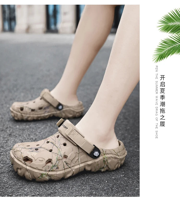 Men's Slippers Indoor Casual Sports Printed Solid Color Beach Shoes Summer Outdoor Non-slip Thick Bottom Sandals Zapatillas