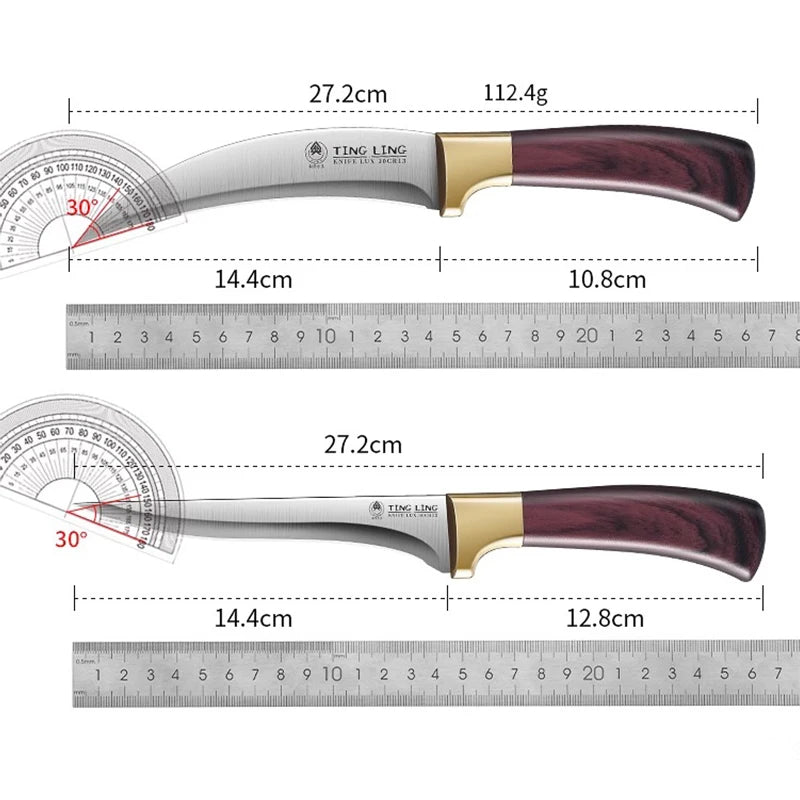 PLYS Kitchen Boning Knife Shaving and Meat Cutting Scimitar Stainless Steel Lightweight Butcher Knife Sharp Chef Knife