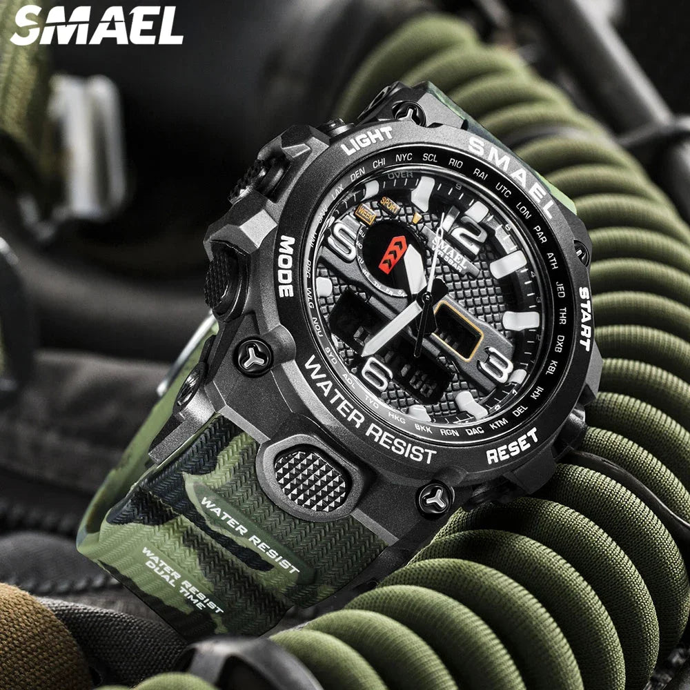 SMAEL Men's Multi functional Waterproof Night Light Alarm Clock Sports Outdoor Watch 1545D Camo Tactical Watch