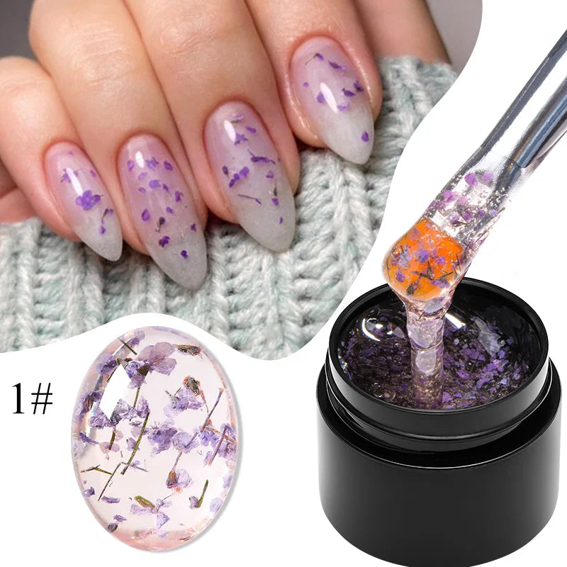 MEET ACROSS Pink Purple Blue Dried Flower Gel Nail Polish Summer Natural Flower Nail Art Painting Soak Off UV LED Gel Varnishes