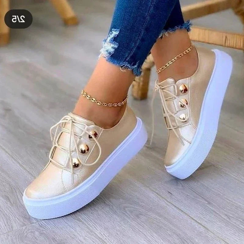 Summer New Women Shoes Fashion Round Toe Platform Shoes Plus Size 42 Casual Sneakers Lace Up Flats Woman Slip on Tennis Shoes