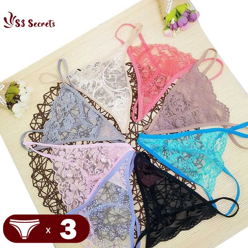 3PCS/Set Sexy Lace Thongs Women Random Underwear Bikini Underpants Low-Rise One Size Hollow G-string T-Back Panties Lingerie